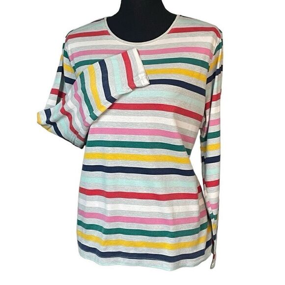 Croft & Barrow Multi Colored Striped Long Sleeve Tee - Picture 1 of 5